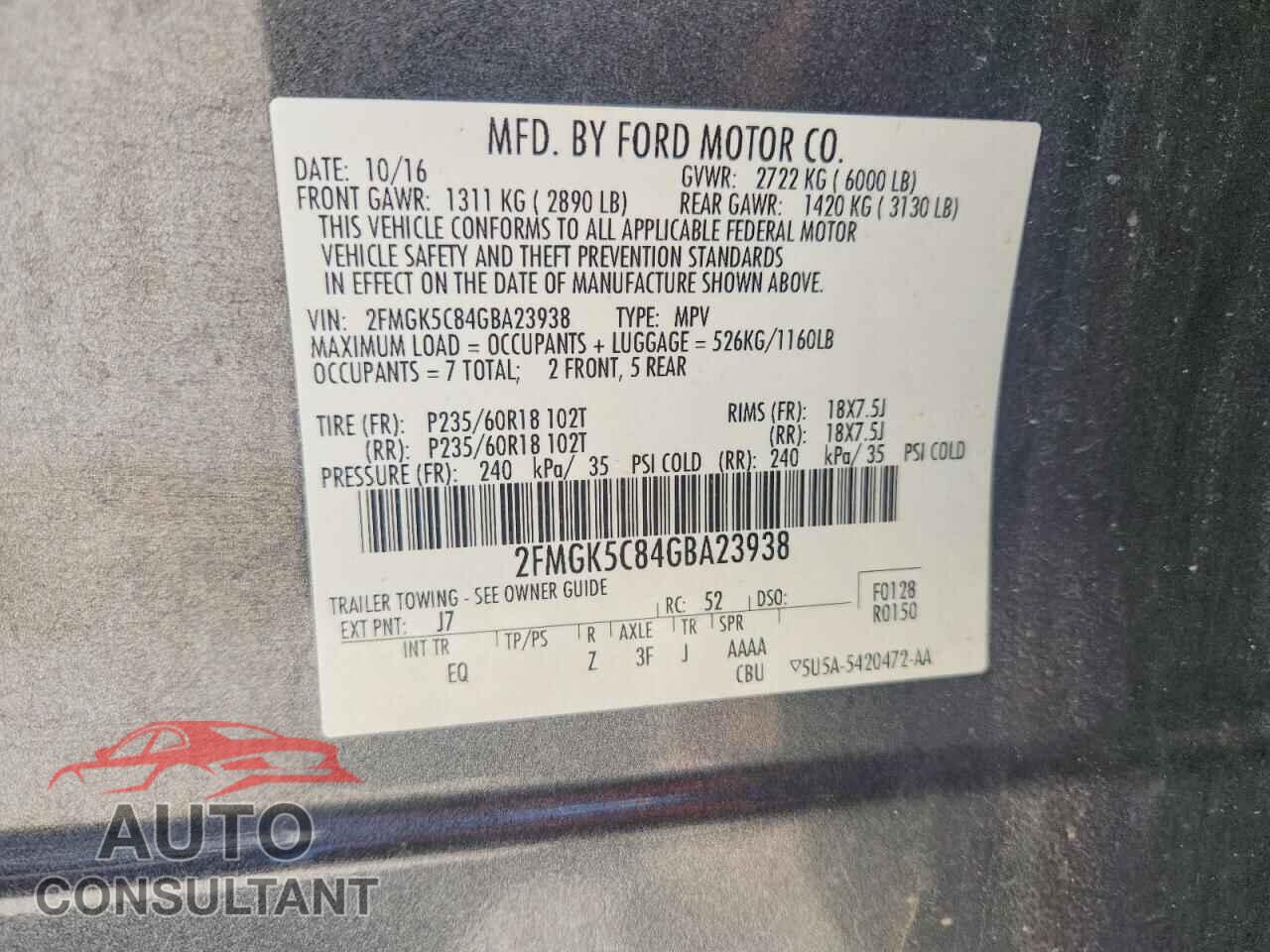 FORD FLEX 2016 - 2FMGK5C84GBA23938