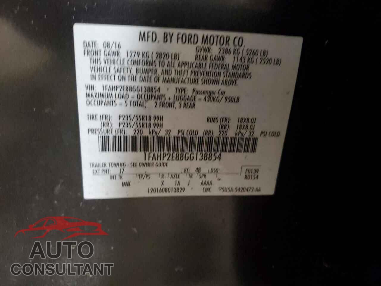 FORD TAURUS 2016 - 1FAHP2E88GG138854
