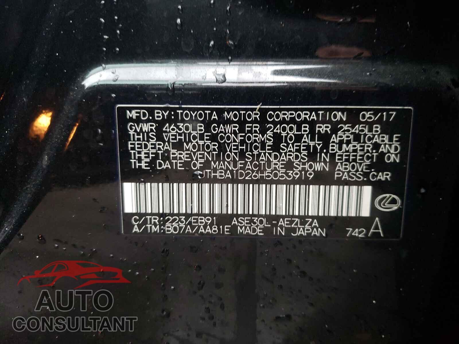LEXUS IS 2017 - JTHBA1D26H5053919