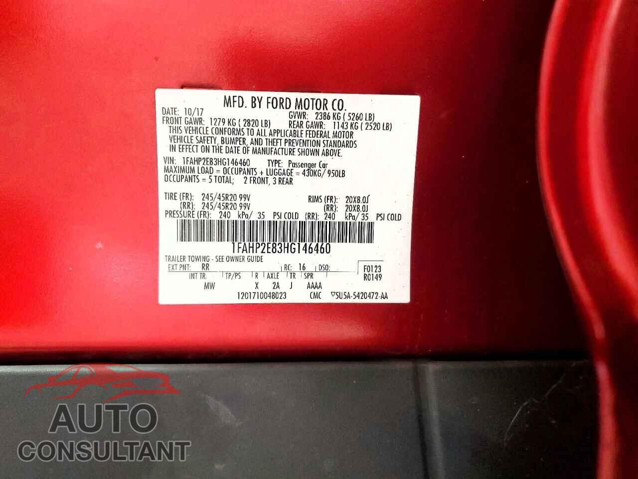 FORD TAURUS 2017 - 1FAHP2E83HG146460