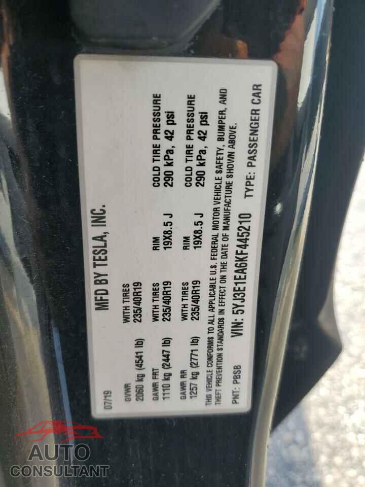 TESLA MODEL 3 2019 - 5YJ3E1EA6KF445210