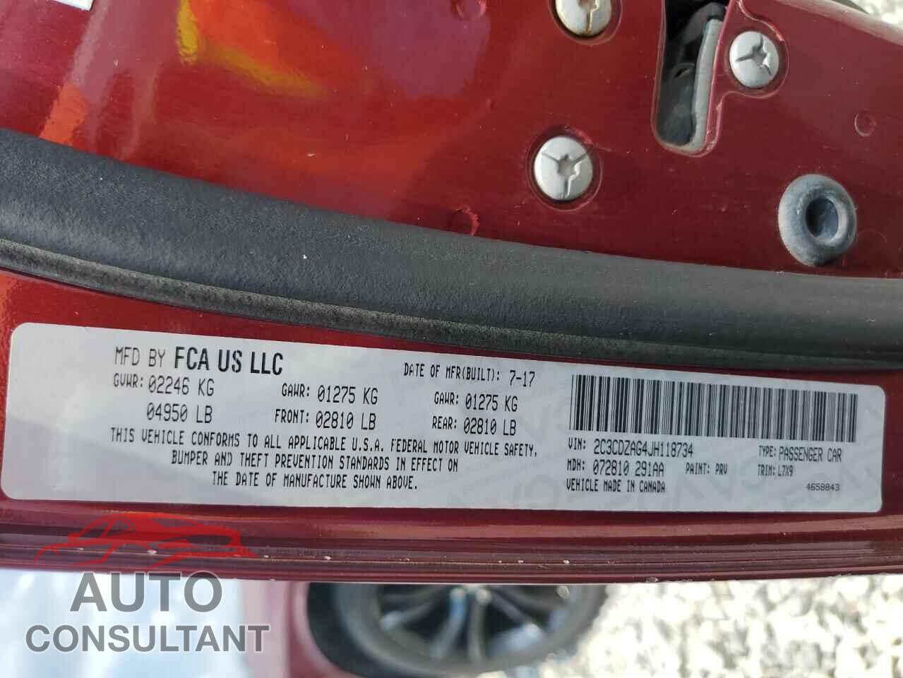 DODGE CHALLENGER 2018 - 2C3CDZAG4JH118734