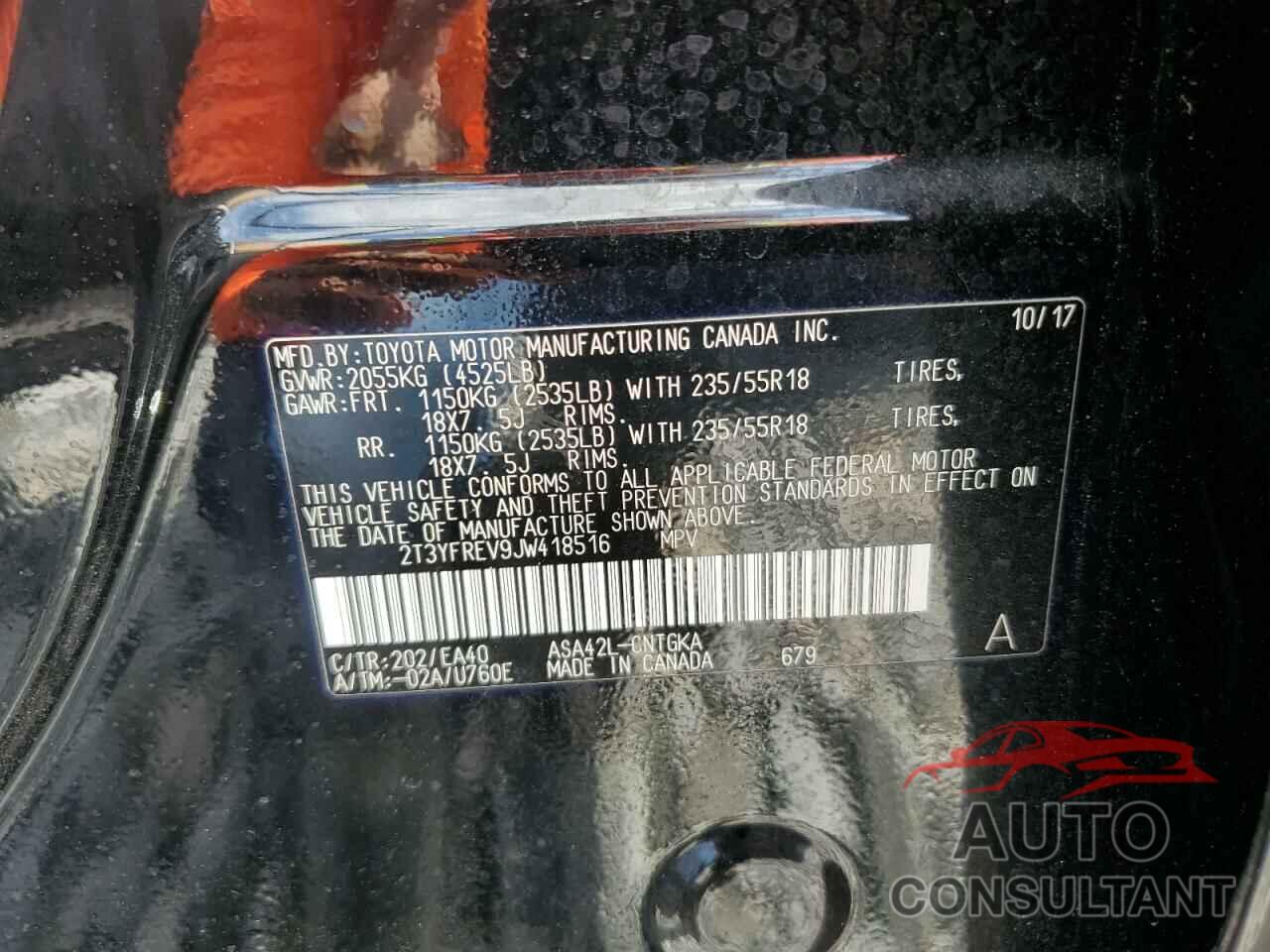 TOYOTA RAV4 2018 - 2T3YFREV9JW418516