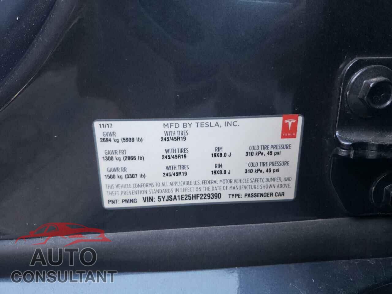 TESLA MODEL S 2017 - 5YJSA1E25HF229390