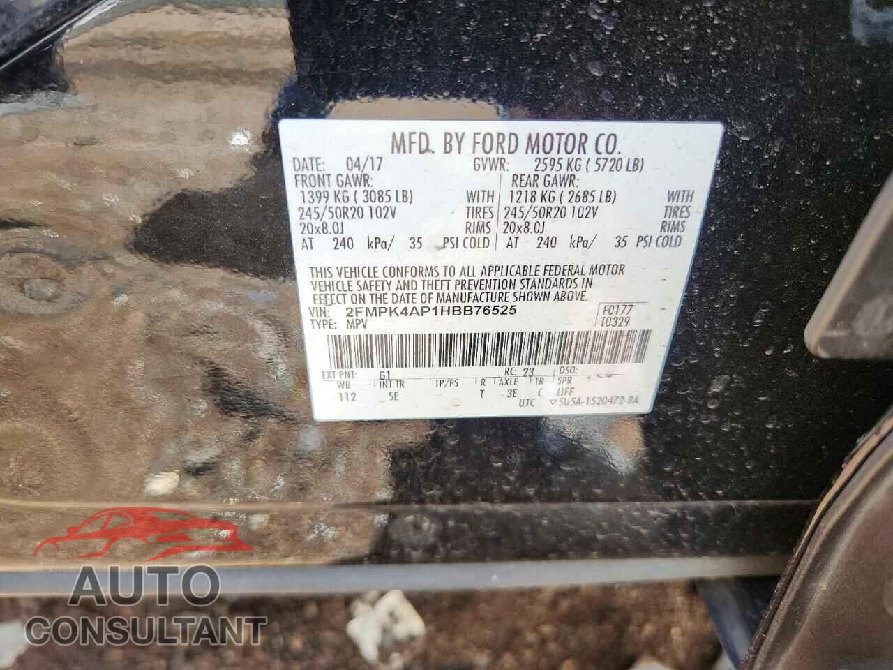 FORD EDGE 2017 - 2FMPK4AP1HBB76525