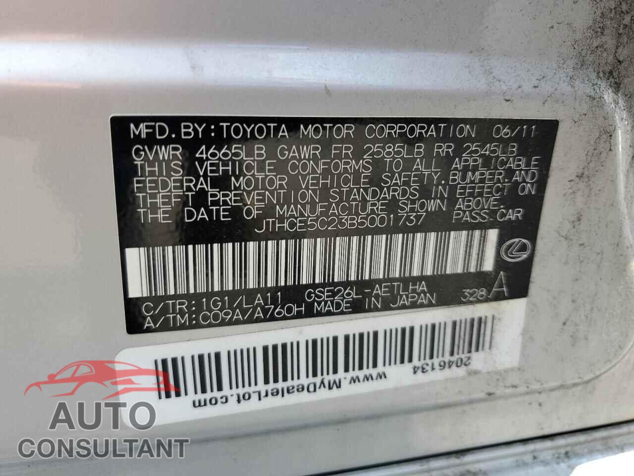 LEXUS IS 2011 - JTHCE5C23B5001737