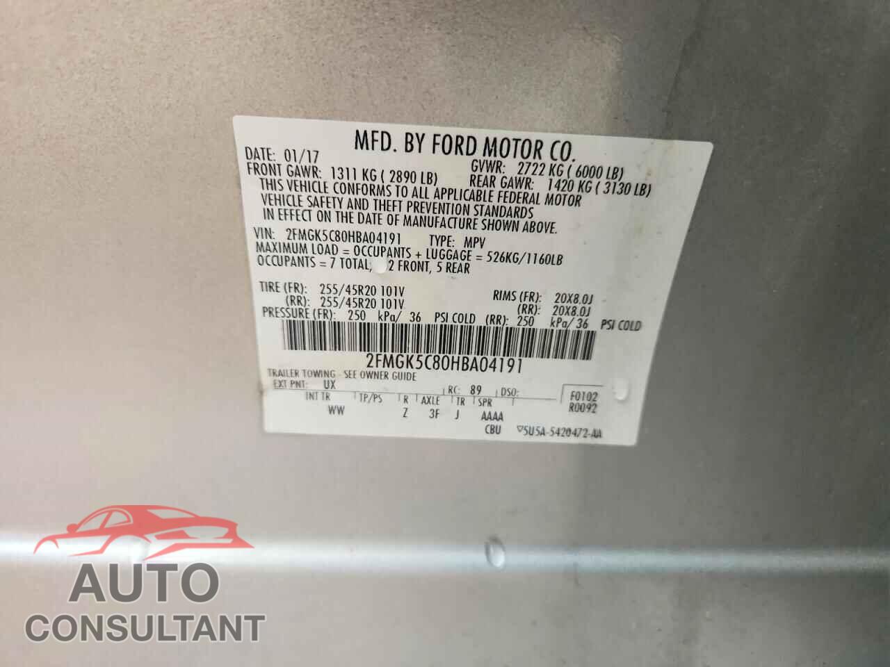 FORD FLEX 2017 - 2FMGK5C80HBA04191