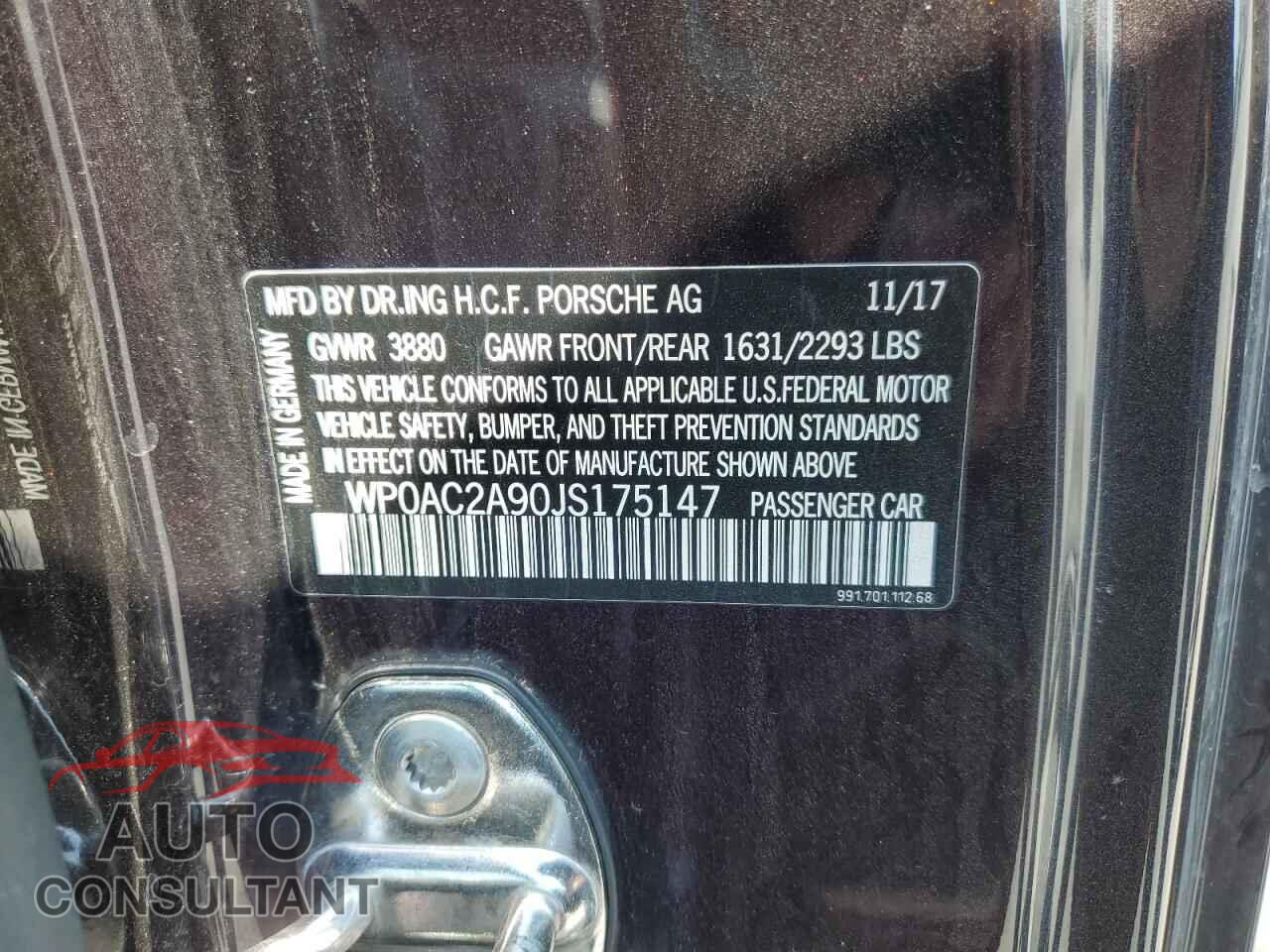 PORSCHE 911 2018 - WP0AC2A90JS175147