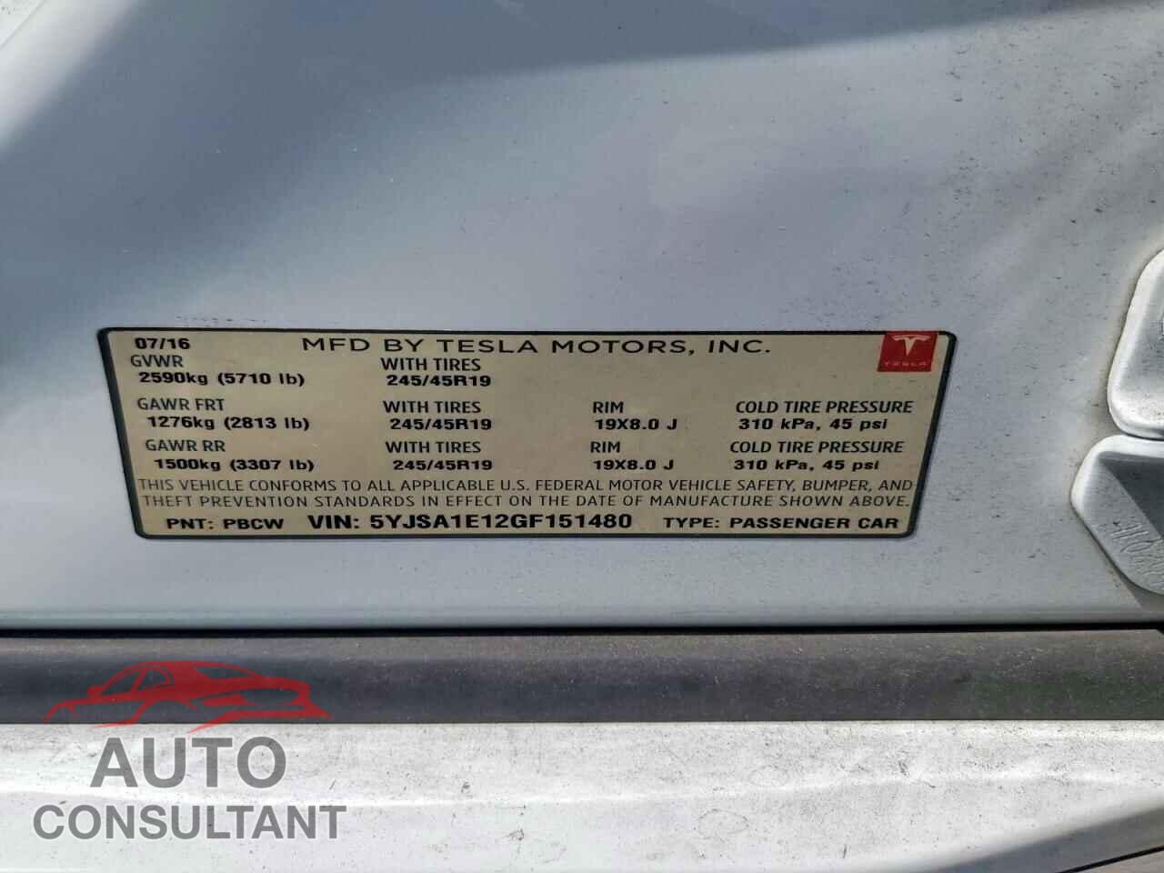 TESLA MODEL S 2016 - 5YJSA1E12GF151480