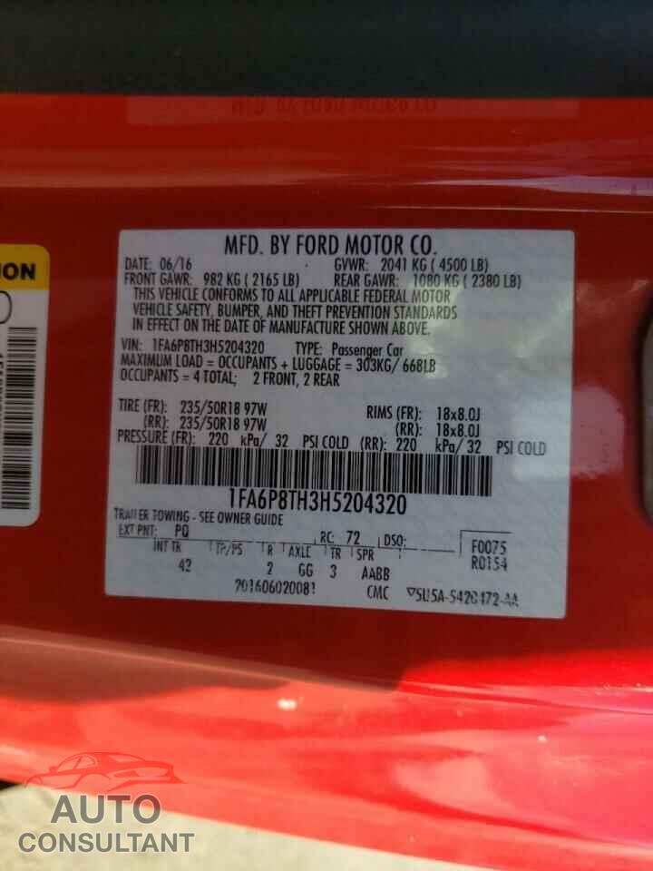 FORD MUSTANG 2017 - 1FA6P8TH3H5204320