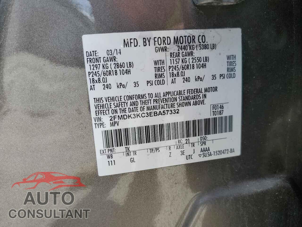FORD EDGE 2014 - 2FMDK3KC3EBA57332