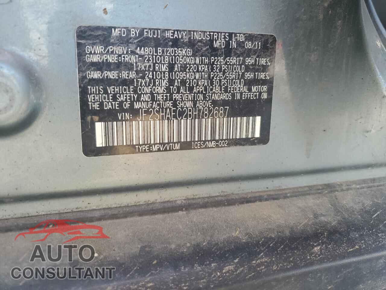 SUBARU FORESTER 2011 - JF2SHAEC2BH782687