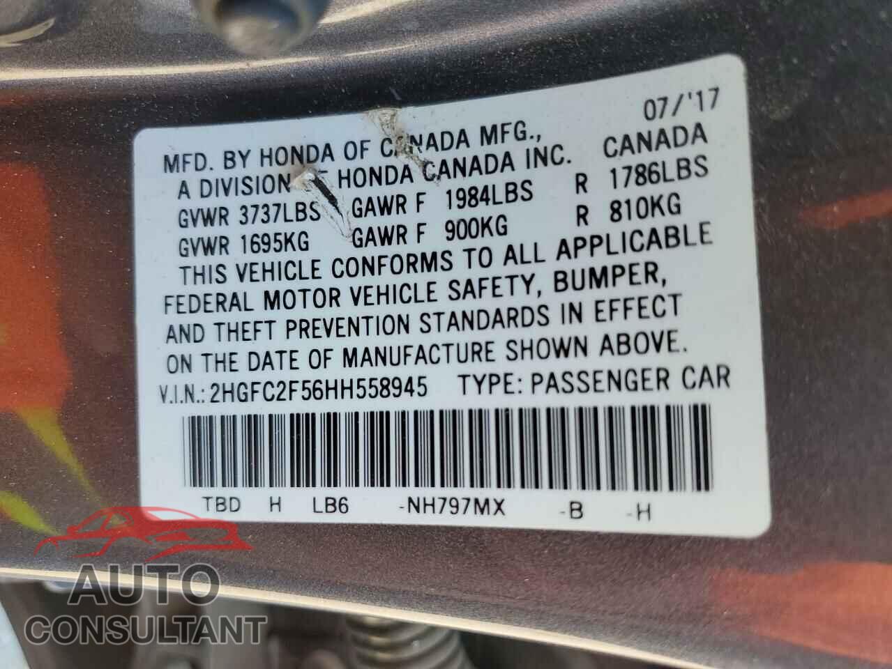 HONDA CIVIC 2017 - 2HGFC2F56HH558945