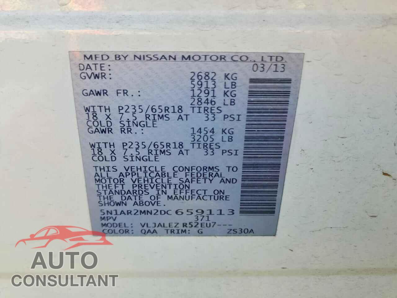 NISSAN PATHFINDER 2013 - 5N1AR2MN2DC659113