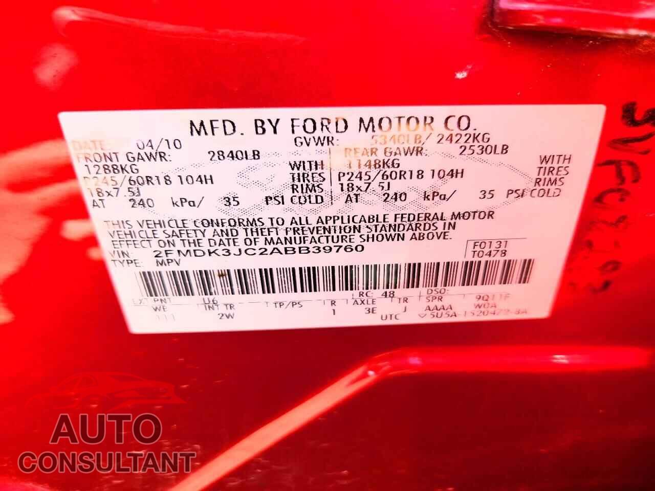FORD EDGE 2010 - 2FMDK3JC2ABB39760