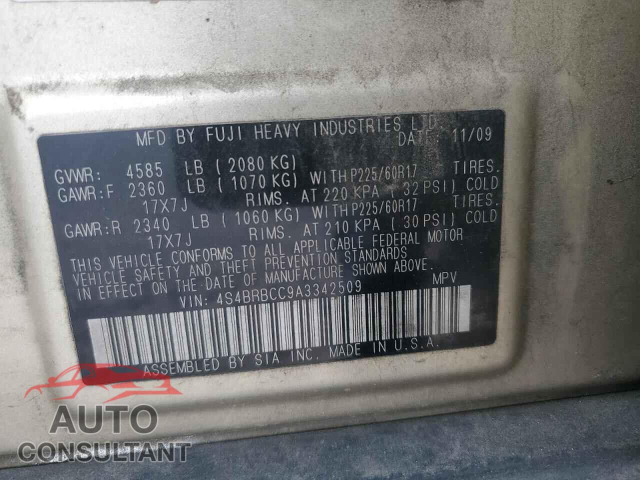SUBARU OUTBACK 2010 - 4S4BRBCC9A3342509