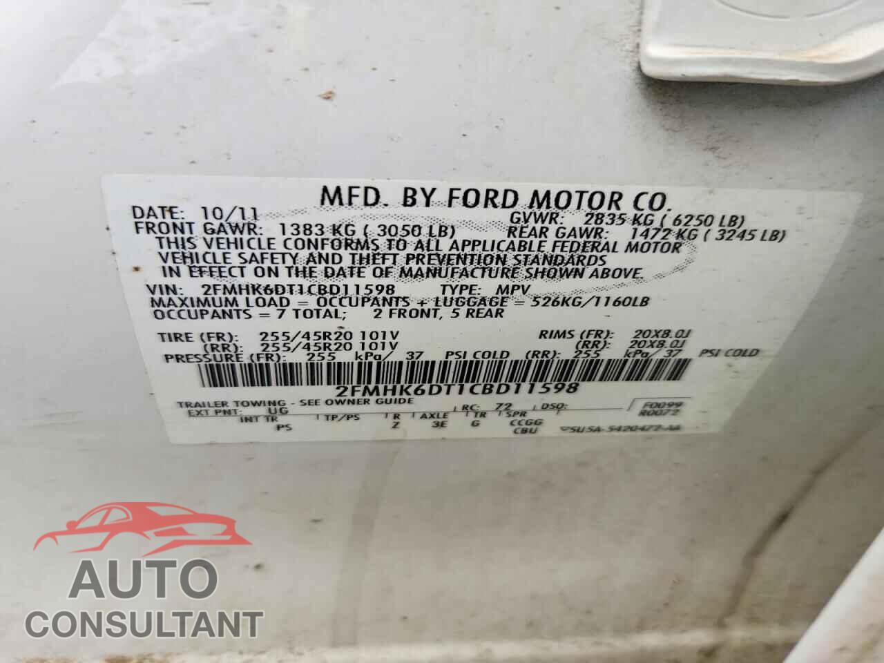FORD FLEX 2012 - 2FMHK6DT1CBD11598