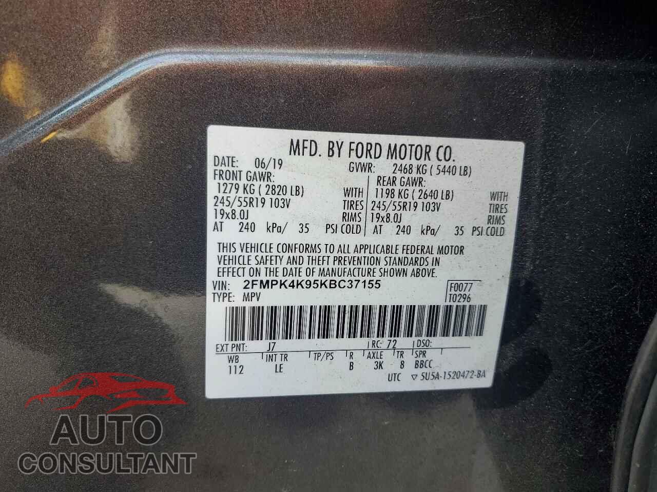 FORD EDGE 2019 - 2FMPK4K95KBC37155