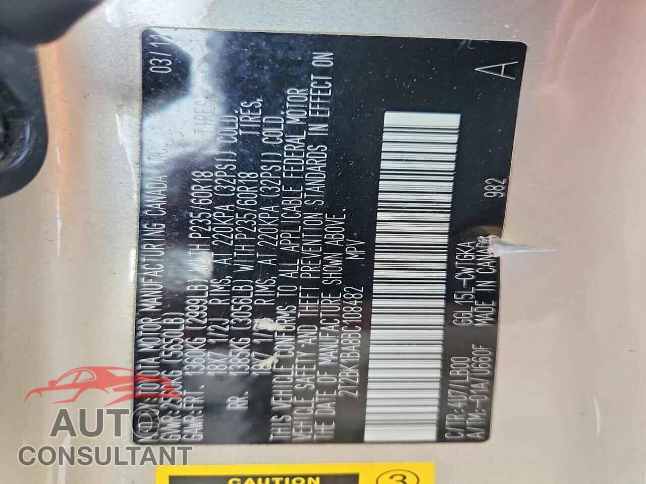LEXUS RX350 2011 - 2T2BK1BA8BC108482
