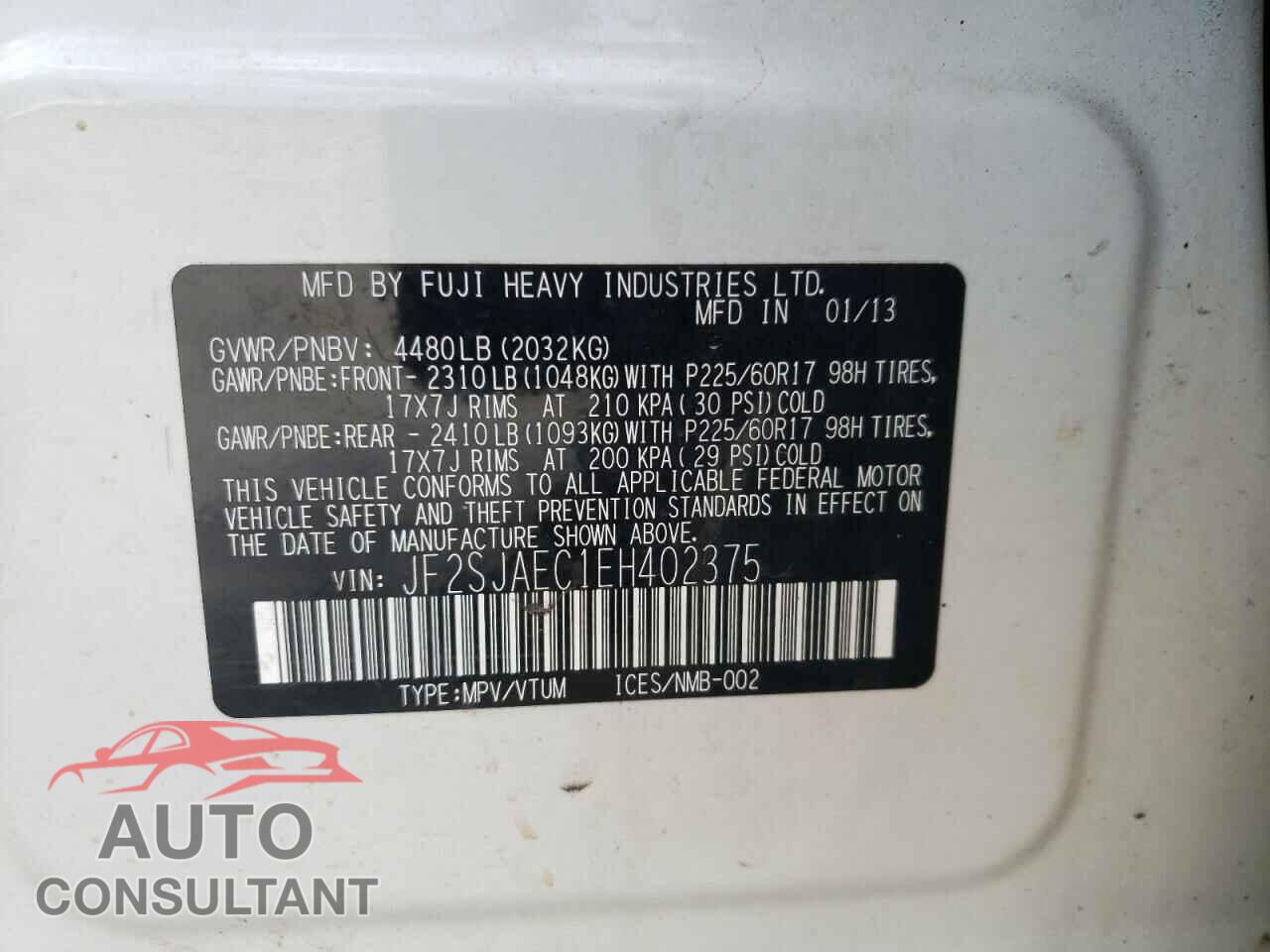 SUBARU FORESTER 2014 - JF2SJAEC1EH402375