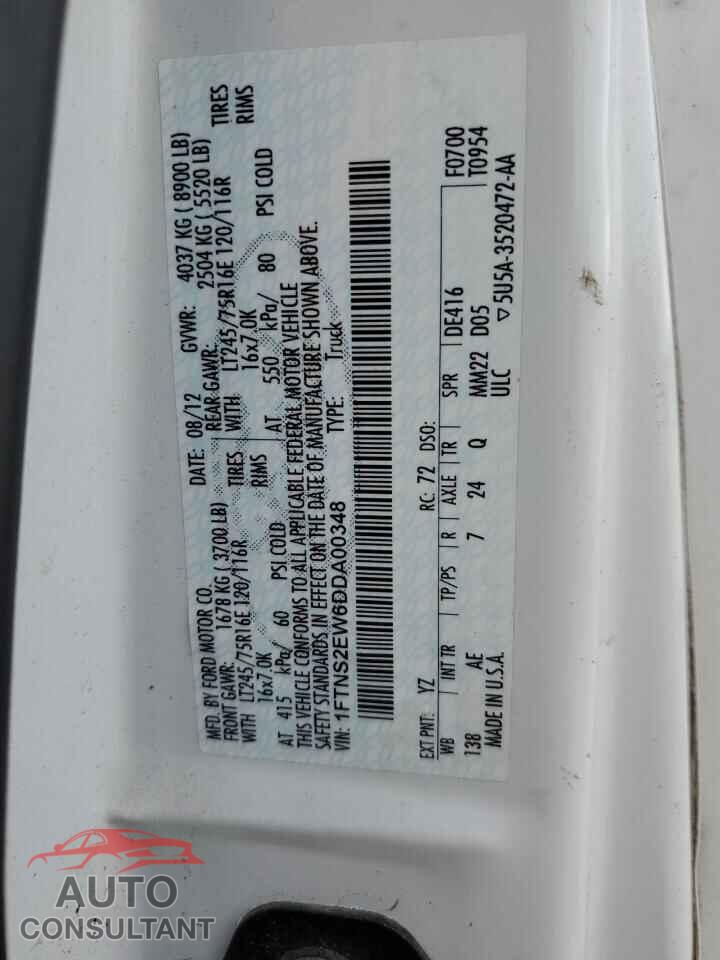 FORD E250 2013 - 1FTNS2EW6DDA00348