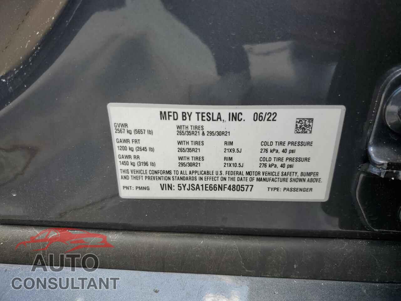 TESLA MODEL S 2022 - 5YJSA1E66NF480577