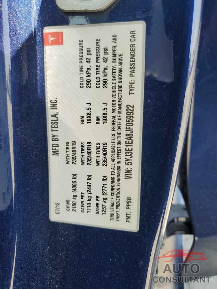 TESLA MODEL 3 2018 - 5YJ3E1EA8JF059922