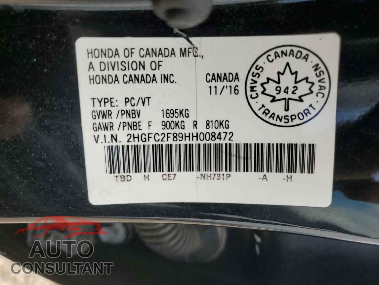 HONDA CIVIC 2017 - 2HGFC2F89HH008472
