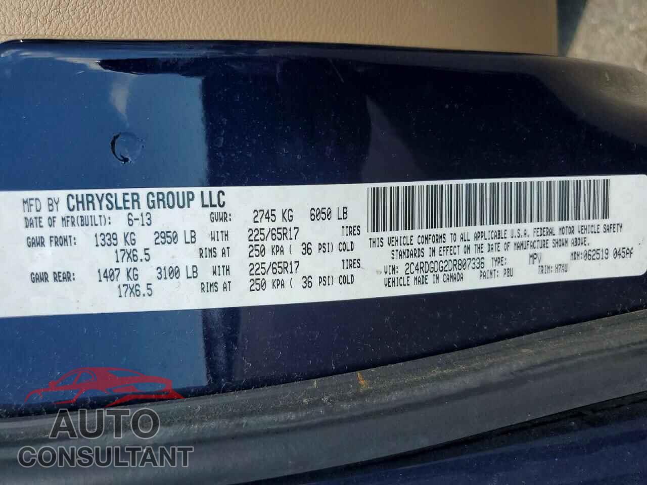 DODGE CARAVAN 2013 - 2C4RDGDG2DR807336