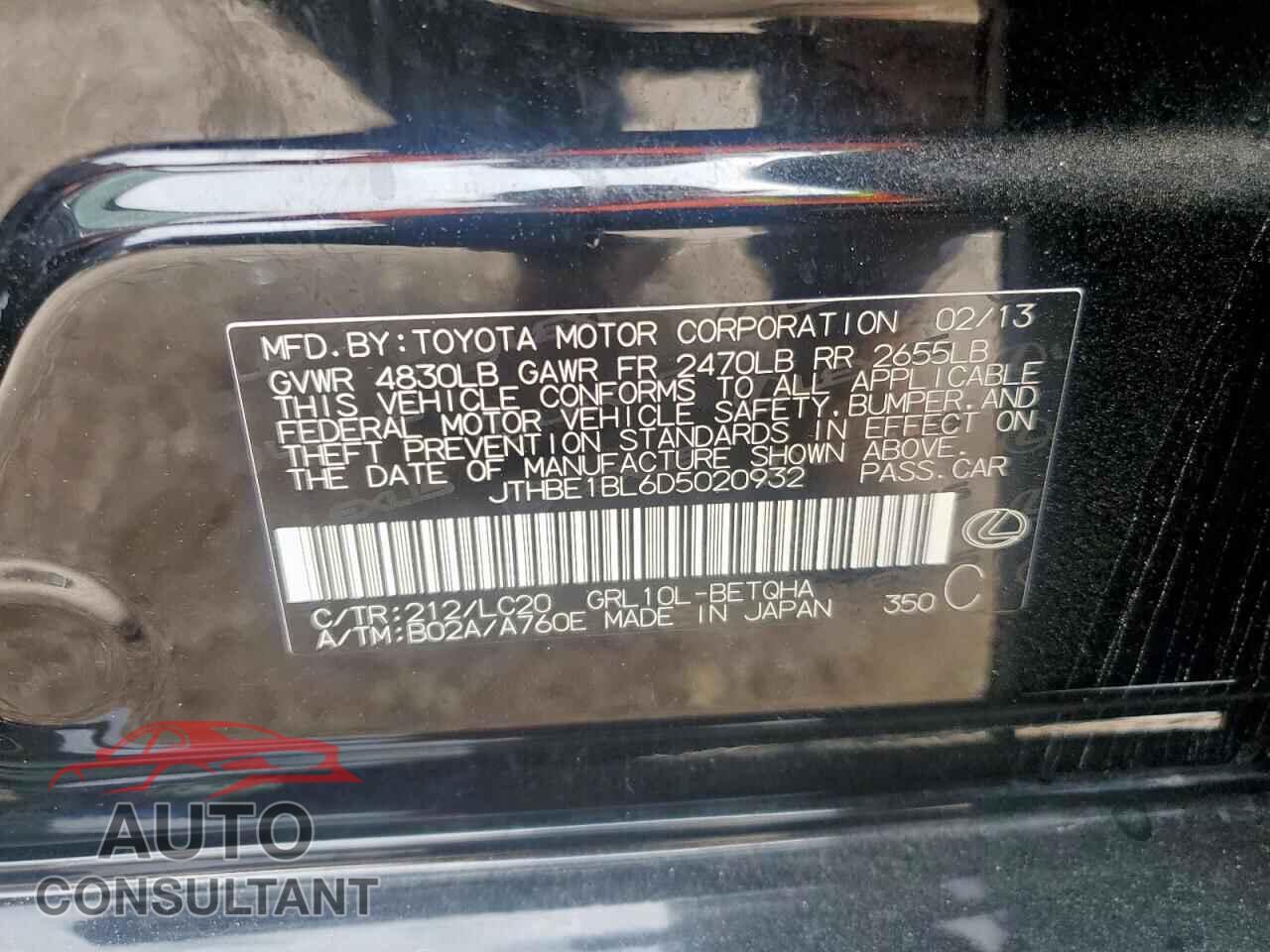 LEXUS GS350 2013 - JTHBE1BL6D5020932