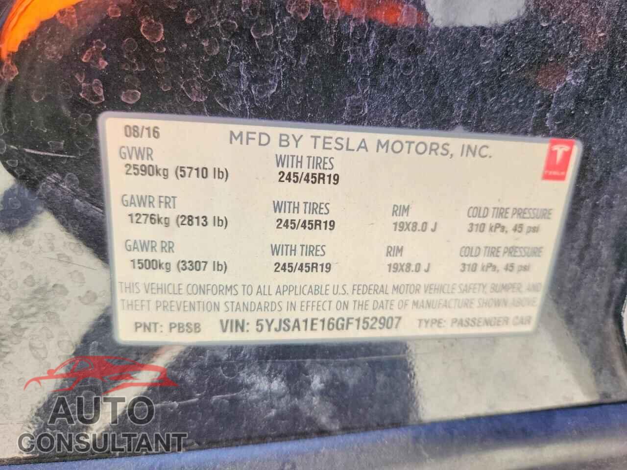 TESLA MODEL S 2016 - 5YJSA1E16GF152907