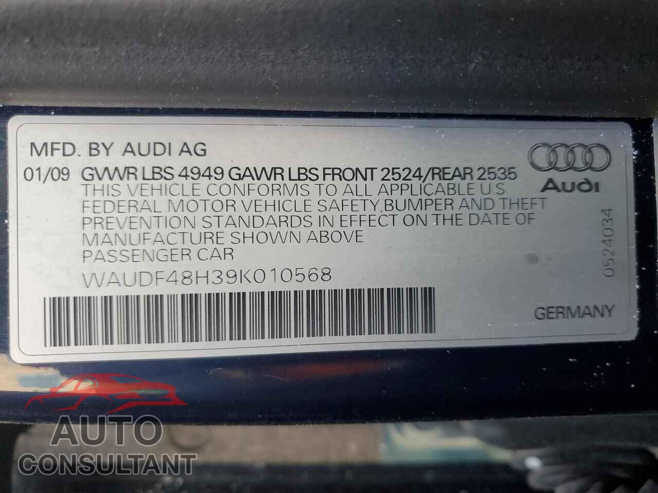 AUDI A4 2009 - WAUDF48H39K010568