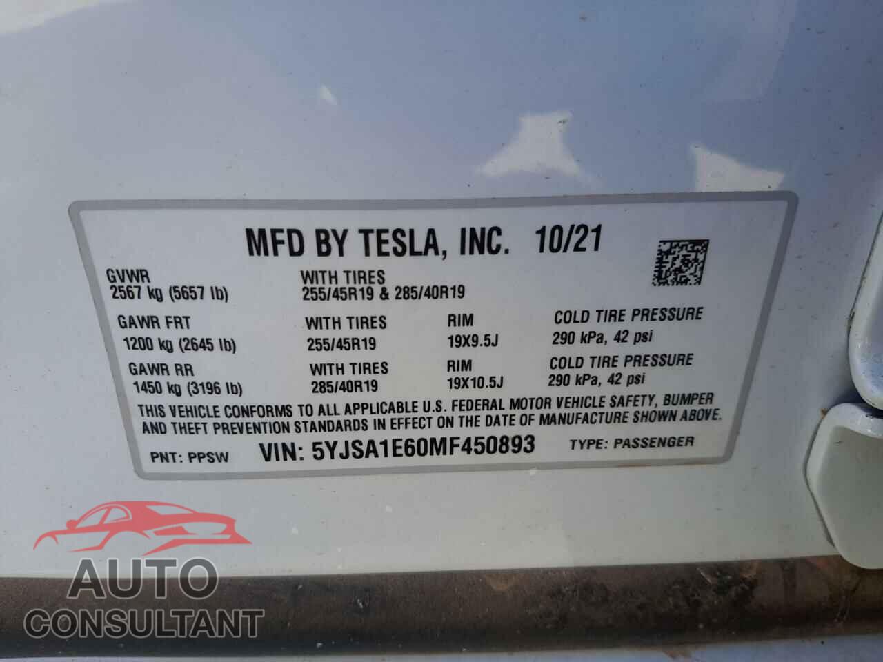 TESLA MODEL S 2021 - 5YJSA1E60MF450893
