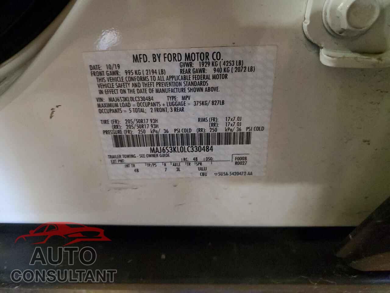 FORD ECOSPORT 2020 - MAJ6S3KL0LC330484