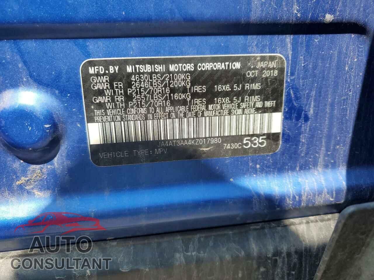 MITSUBISHI ECLIPSE 2019 - JA4AT3AA4KZ017980