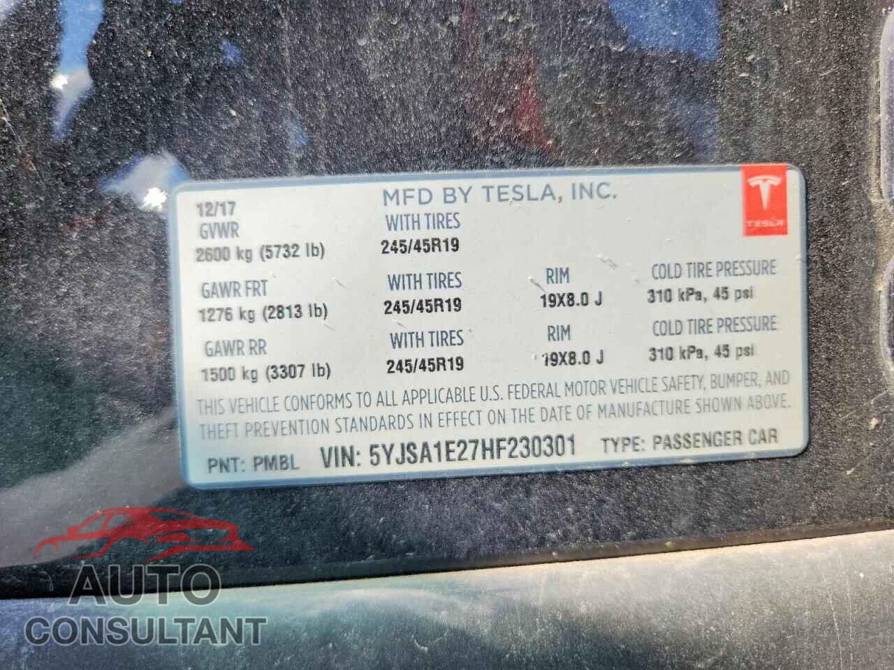 TESLA MODEL S 2017 - 5YJSA1E27HF230301
