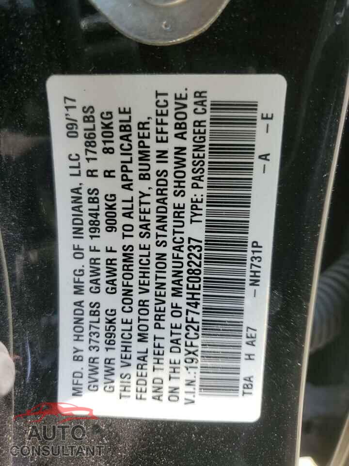HONDA CIVIC 2017 - 19XFC2F74HE082237