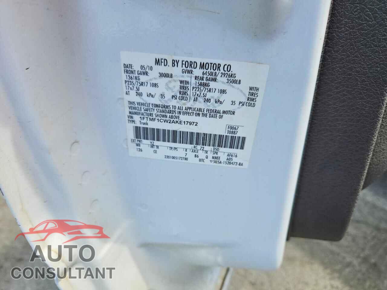 FORD F150 2010 - 1FTMF1CW2AKE17972
