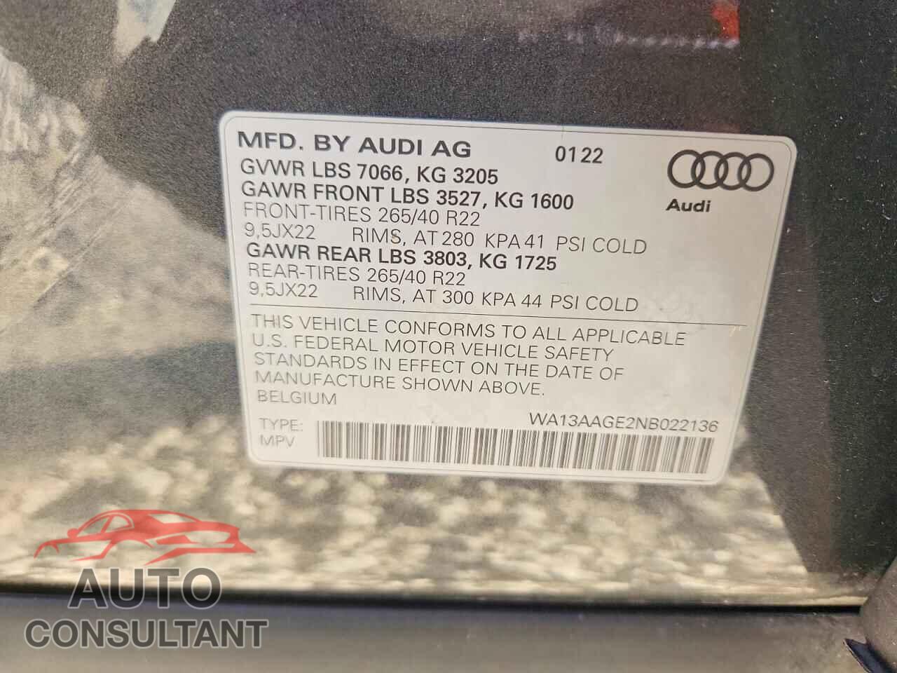 AUDI E-TRON 2022 - WA13AAGE2NB022136