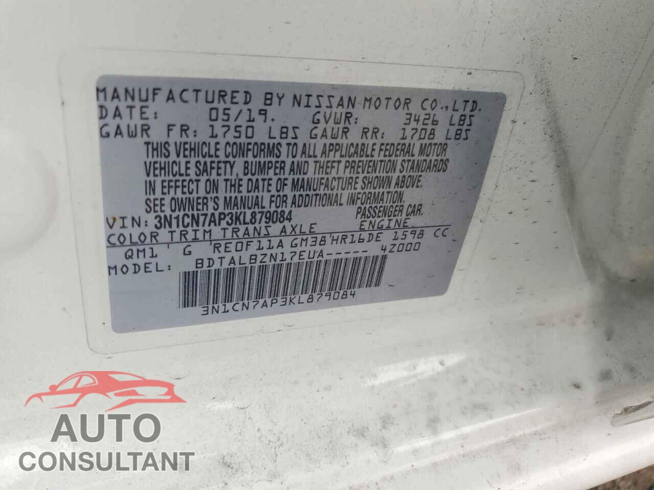 NISSAN VERSA 2019 - 3N1CN7AP3KL879084
