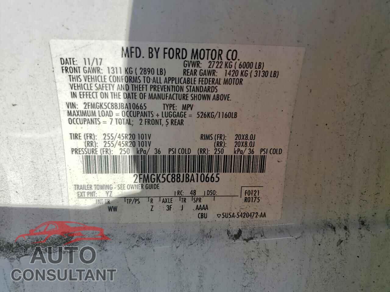 FORD FLEX 2018 - 2FMGK5C88JBA10665
