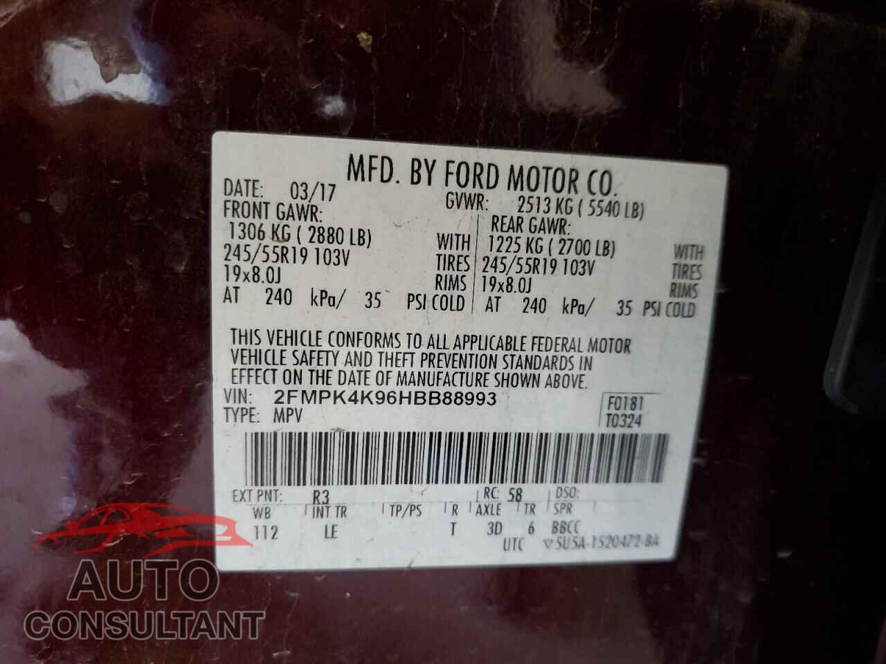 FORD EDGE 2017 - 2FMPK4K96HBB88993