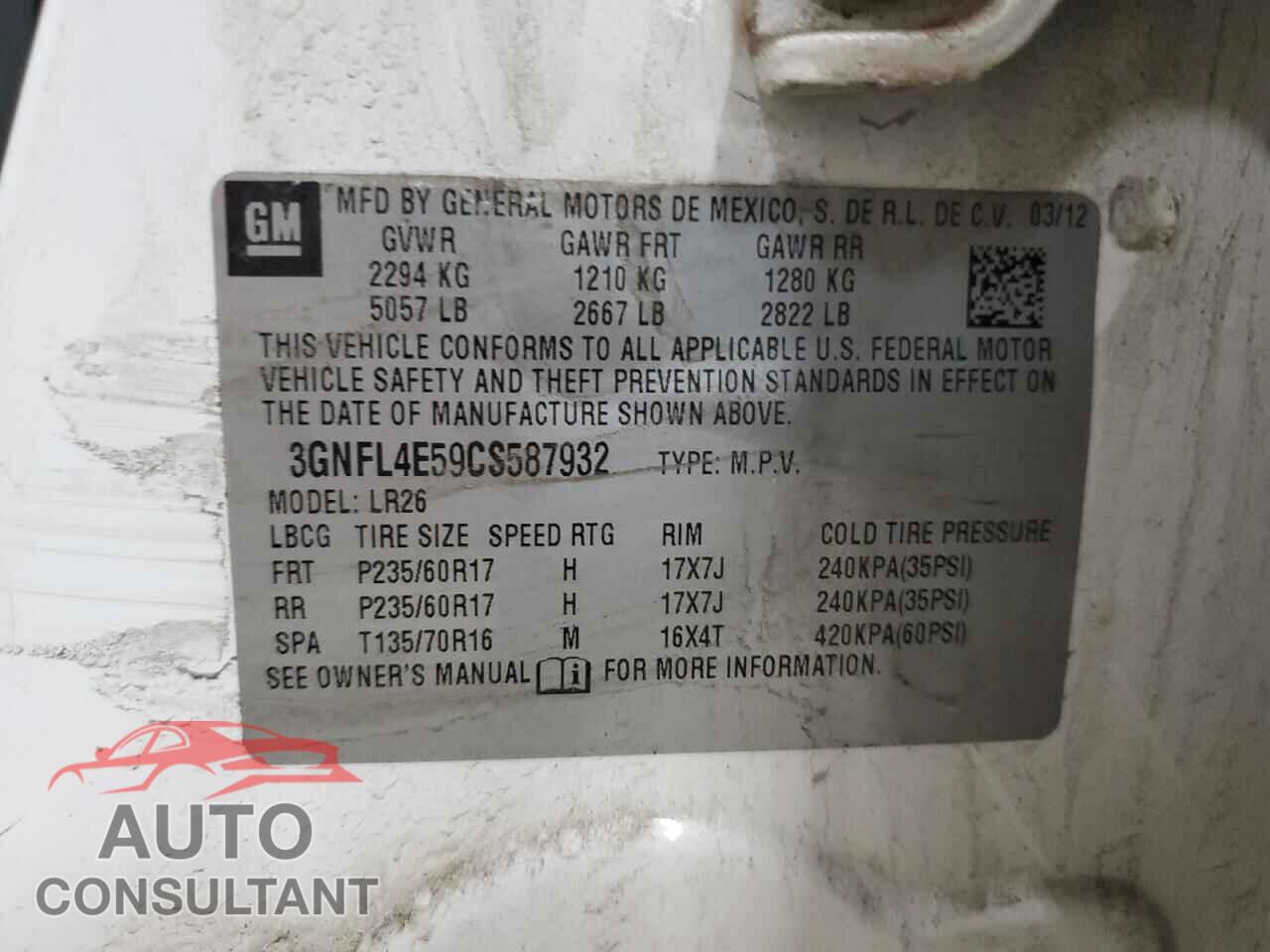 CHEVROLET CAPTIVA 2012 - 3GNFL4E59CS587932