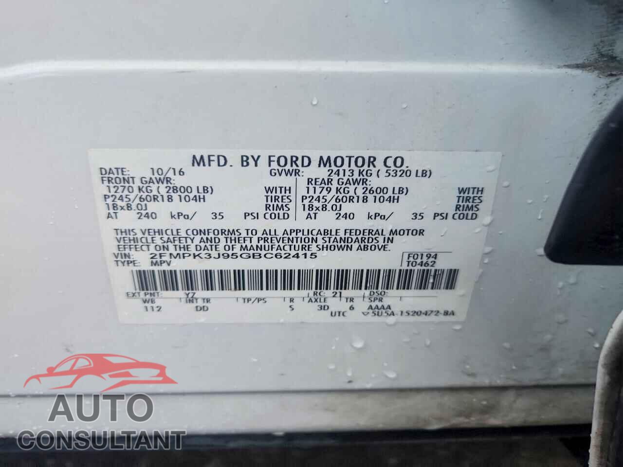 FORD EDGE 2016 - 2FMPK3J95GBC62415