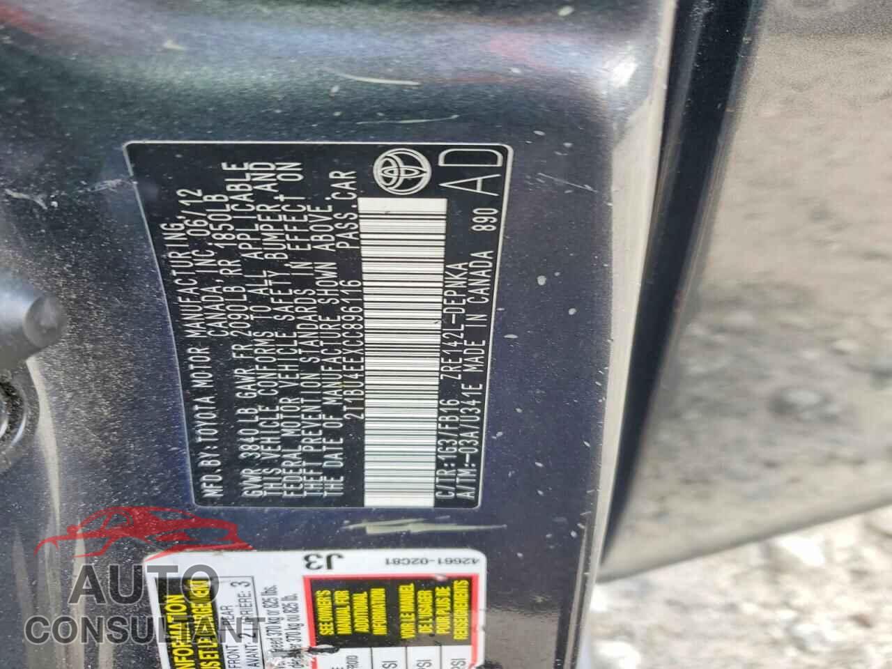 TOYOTA COROLLA 2012 - 2T1BU4EEXCC896116