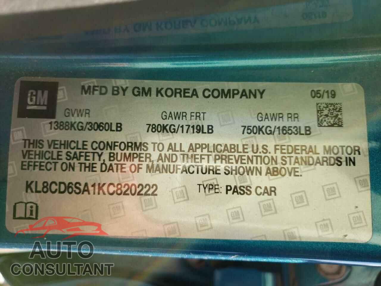 CHEVROLET SPARK 2019 - KL8CD6SA1KC820222