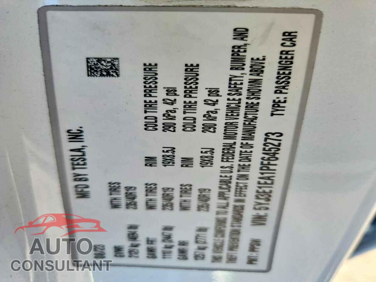 TESLA MODEL 3 2023 - 5YJ3E1EA1PF645273