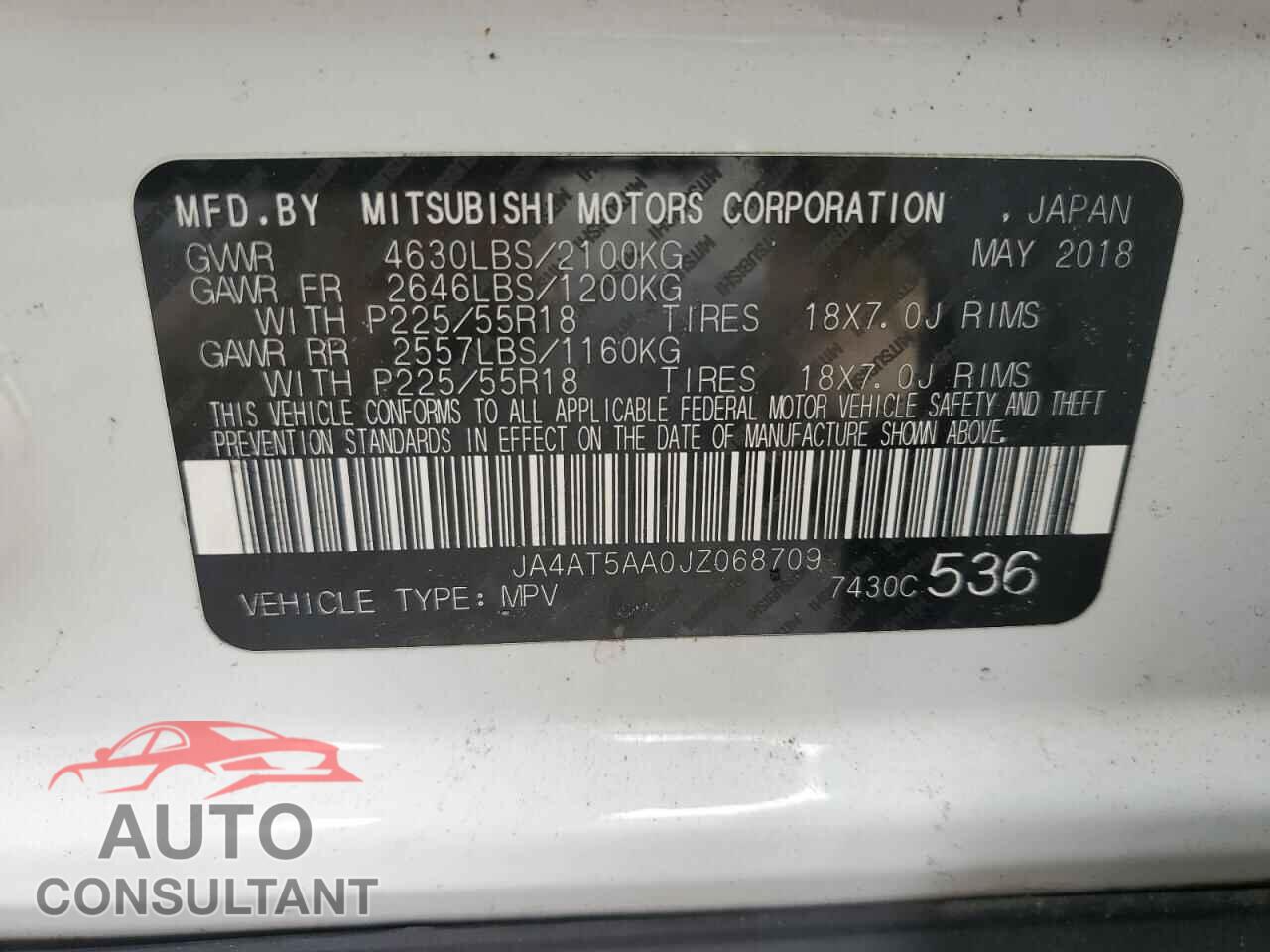MITSUBISHI ECLIPSE 2018 - JA4AT5AA0JZ068709