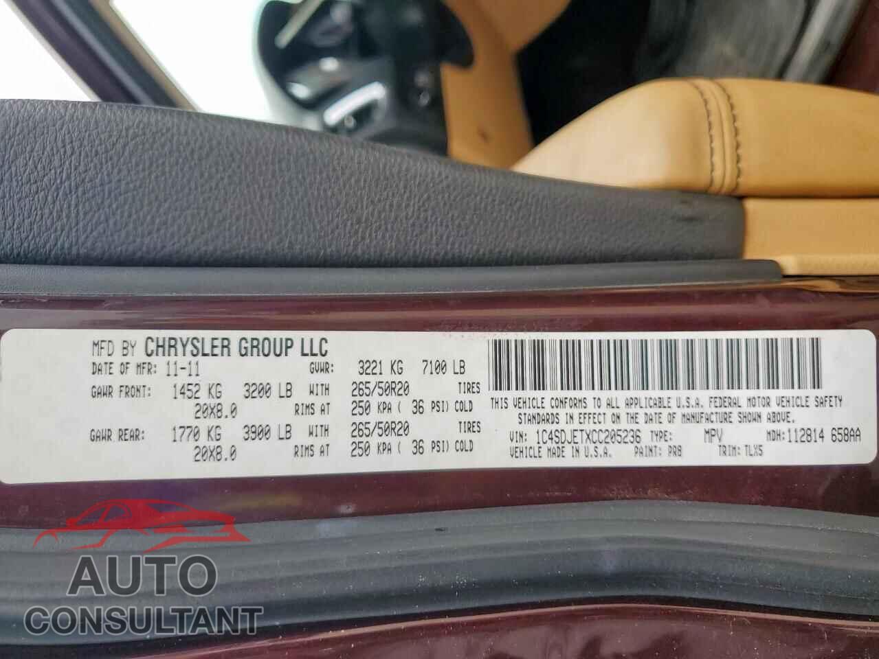 DODGE DURANGO 2012 - 1C4SDJETXCC205236