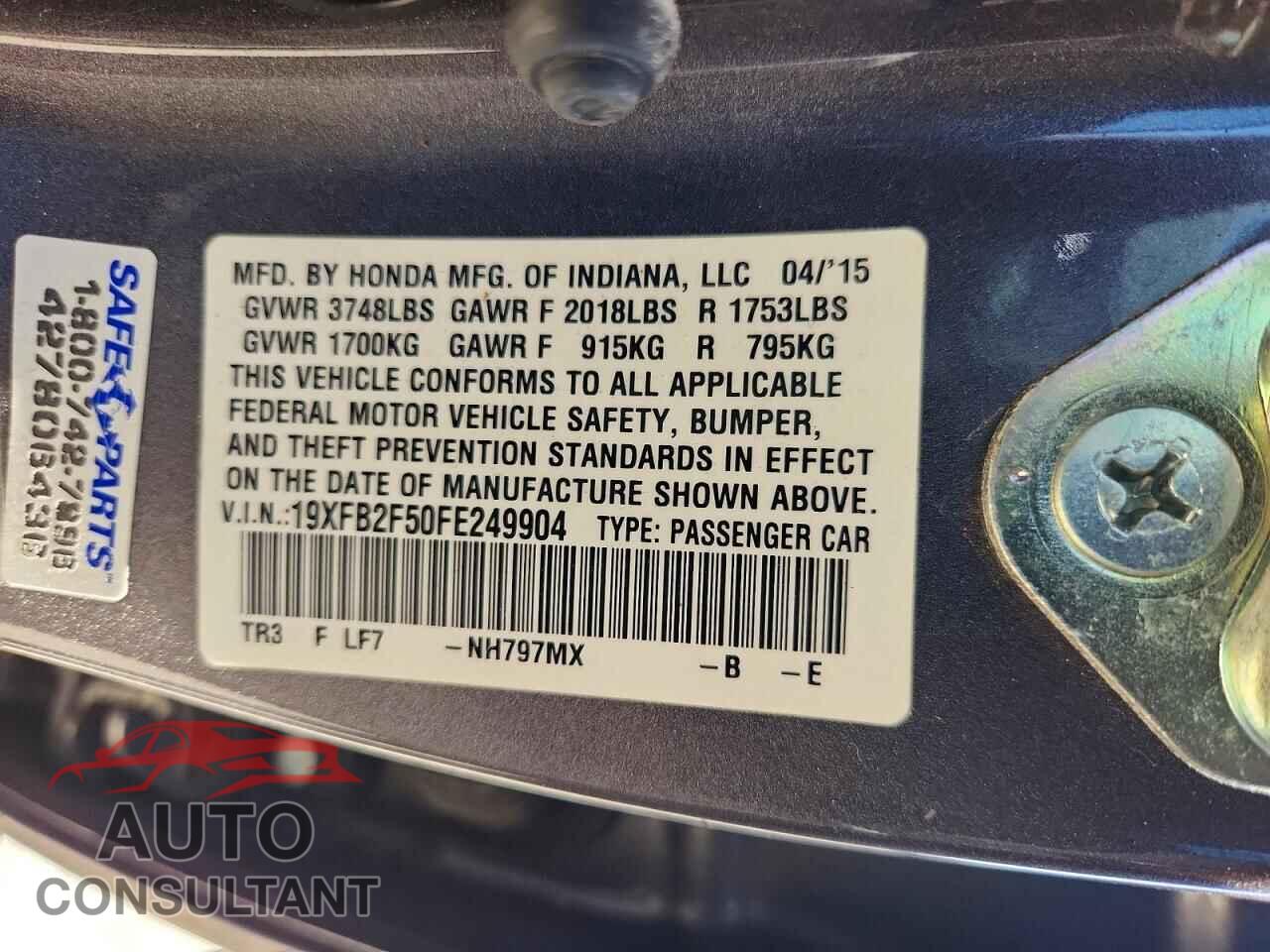 HONDA CIVIC 2015 - 19XFB2F50FE249904